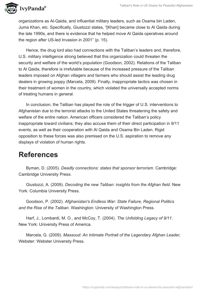 Taliban's Role in US Desire for Peaceful Afghanistan. Page 2