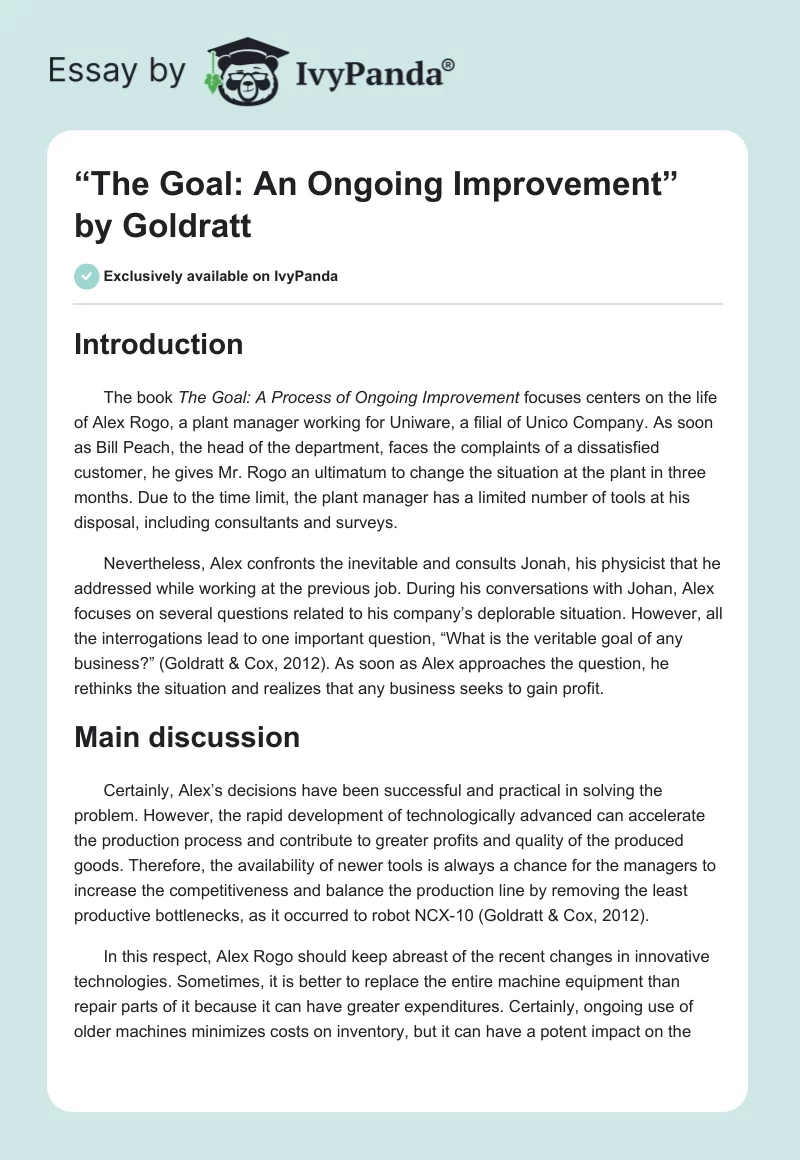 “The Goal: An Ongoing Improvement” by Goldratt. Page 1