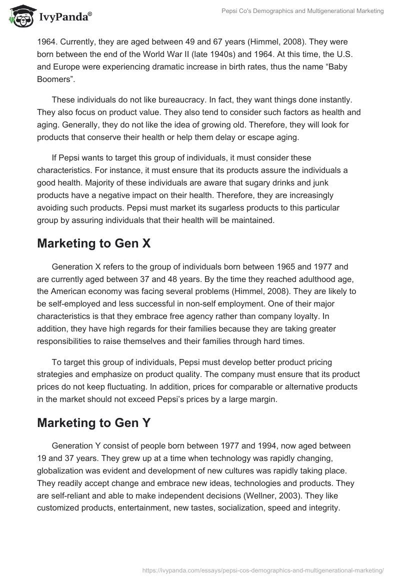 Pepsi Co's Demographics and Multigenerational Marketing. Page 2