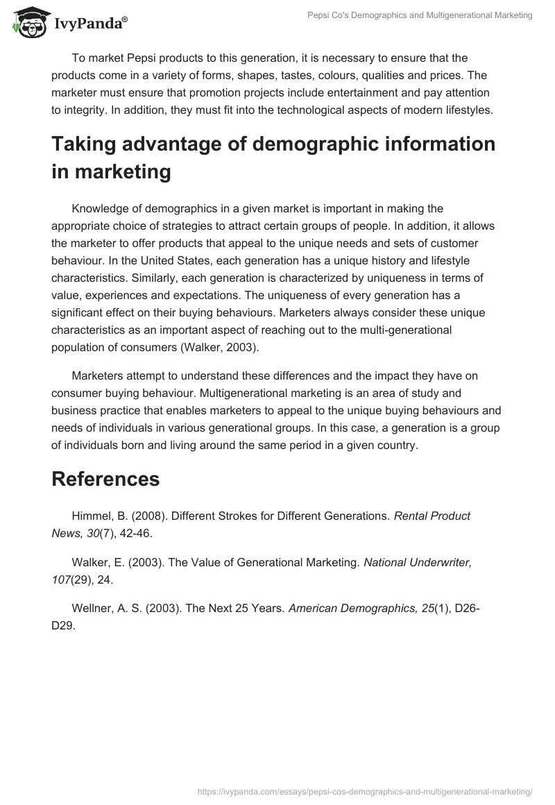 Pepsi Co's Demographics and Multigenerational Marketing. Page 3
