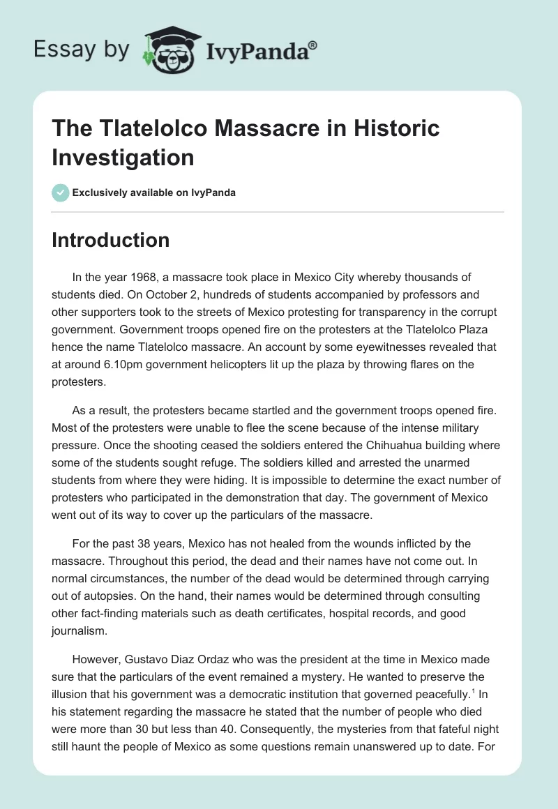 The Tlatelolco Massacre in Historic Investigation. Page 1