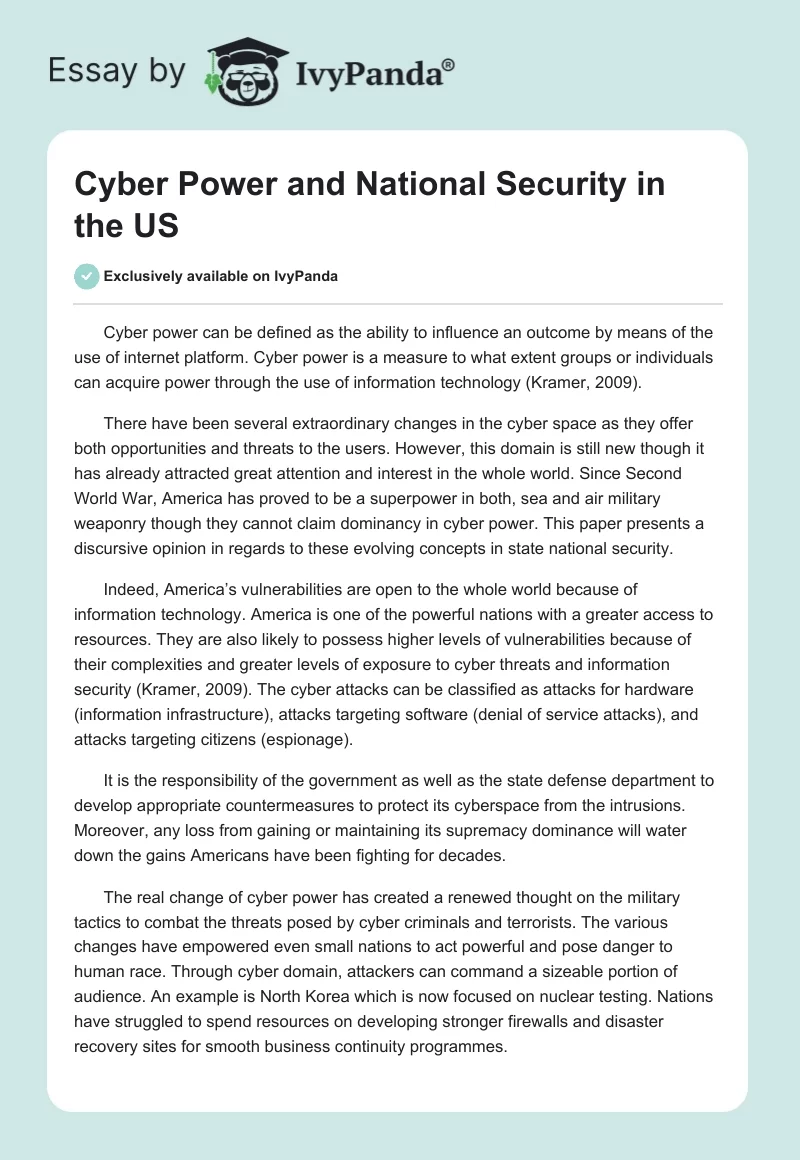 Cyber Power and National Security in the US. Page 1