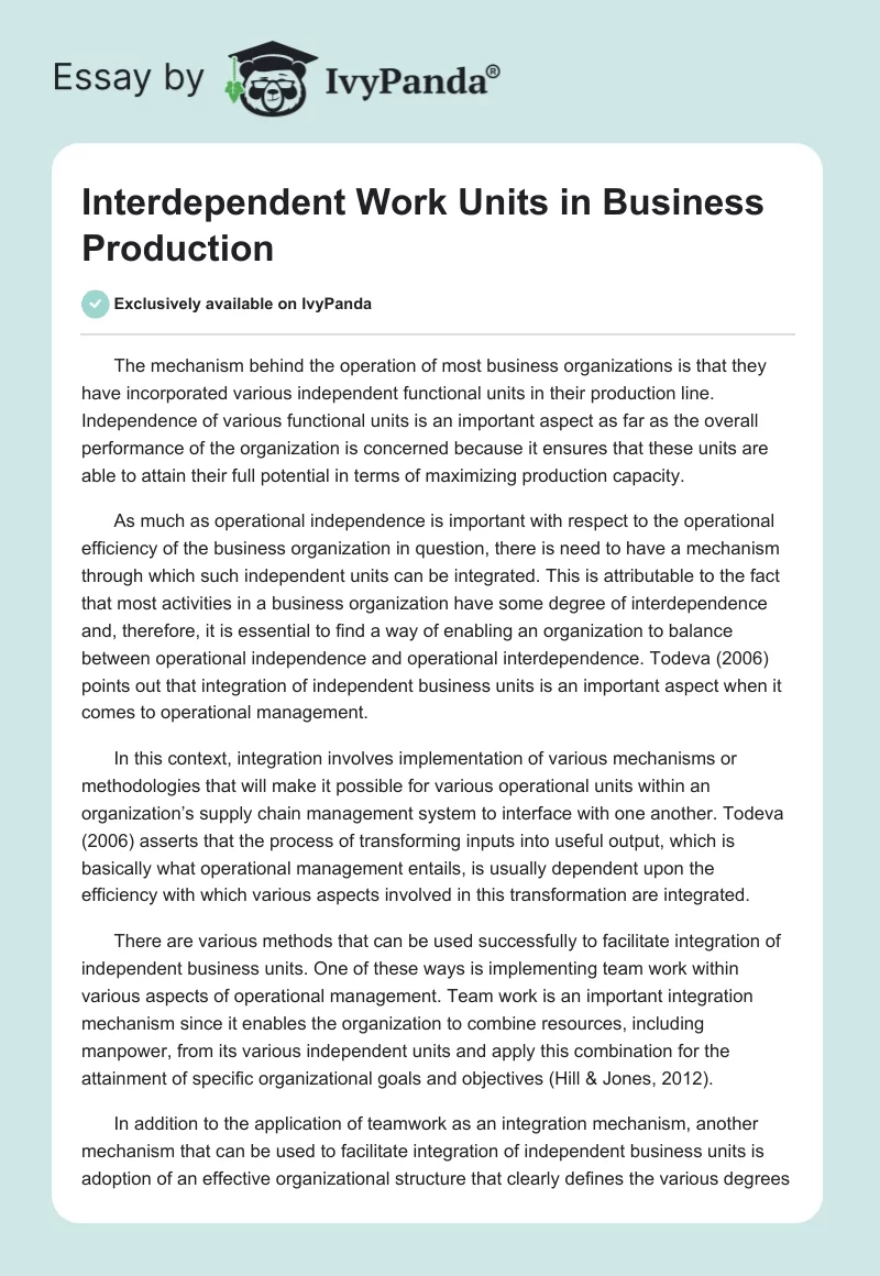 Interdependent Work Units in Business Production. Page 1