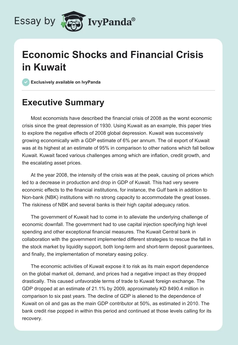 2008 Financial Crisis: Kuwait’s Economic Struggle. Page 1