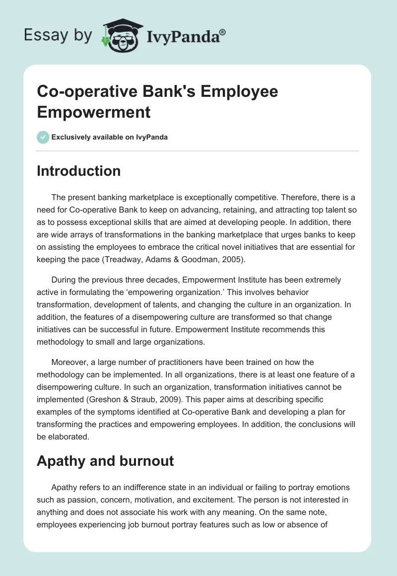 Co-operative Bank's Employee Empowerment. Page 1