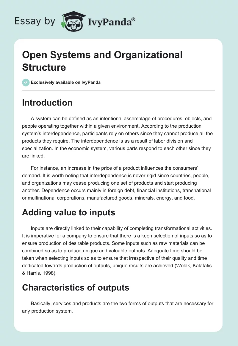 Open Systems and Organizational Structure. Page 1
