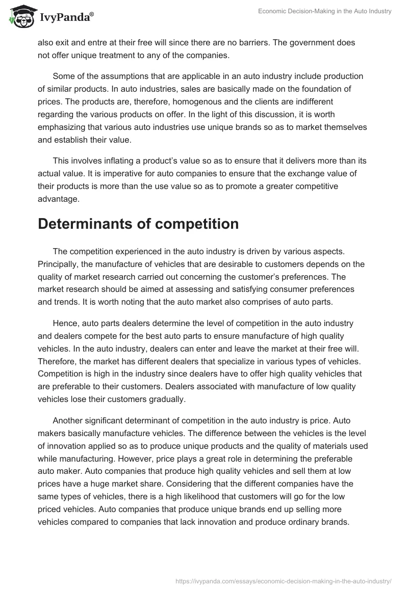 Economic Decision-Making in the Auto Industry. Page 2