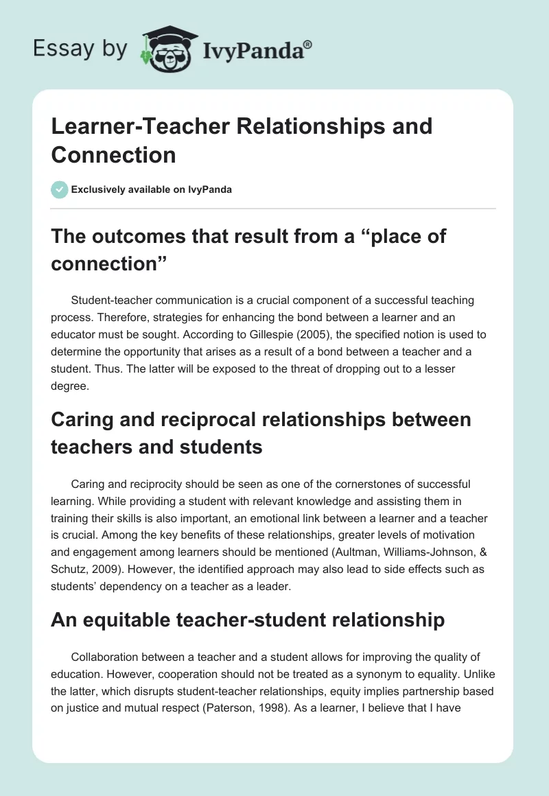 Learner-Teacher Relationships and Connection. Page 1