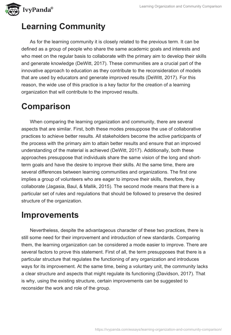 Learning Organization and Community Comparison. Page 2