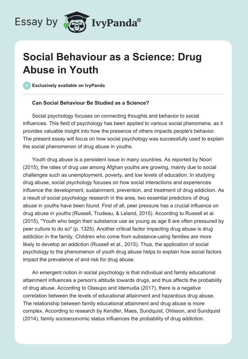 Social Behaviour as a Science: Drug Abuse in Youth. Page 1