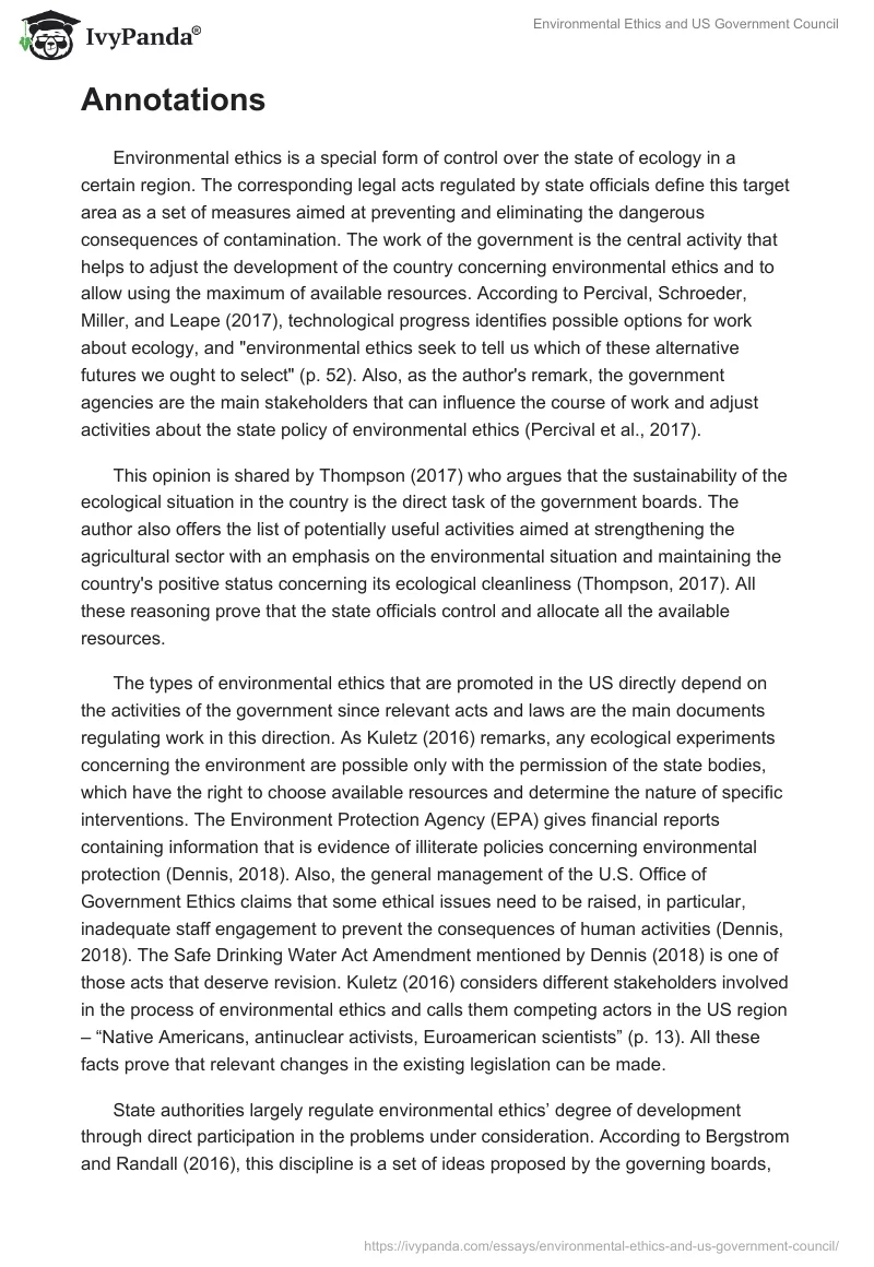 Environmental Ethics and US Government Council. Page 2
