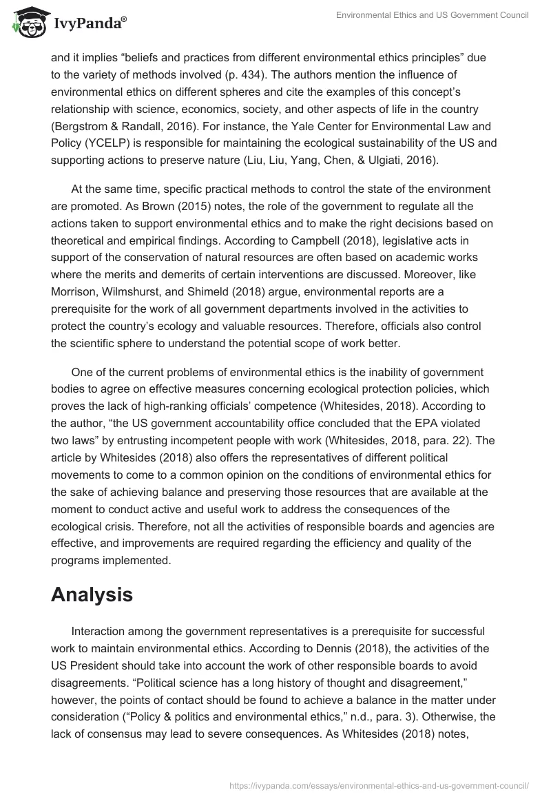 Environmental Ethics and US Government Council. Page 3