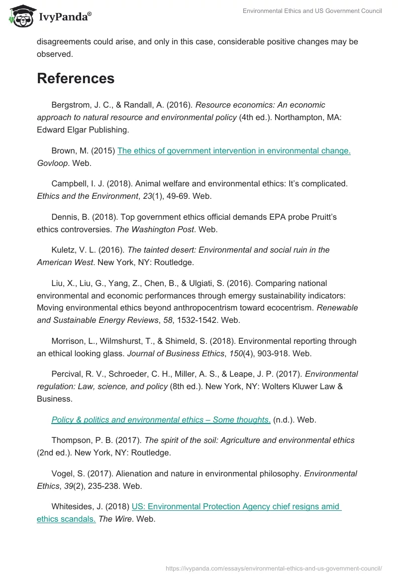 Environmental Ethics and US Government Council. Page 5