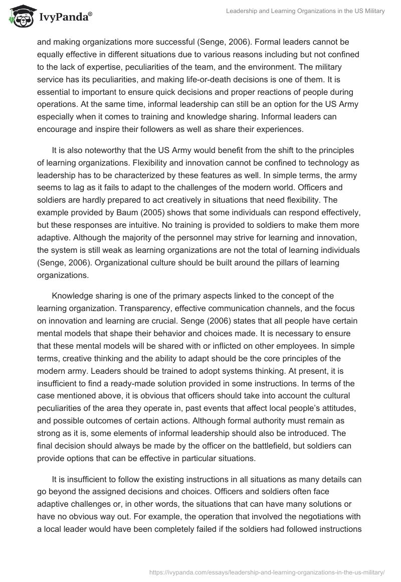 Leadership and Learning Organizations in the US Military. Page 2