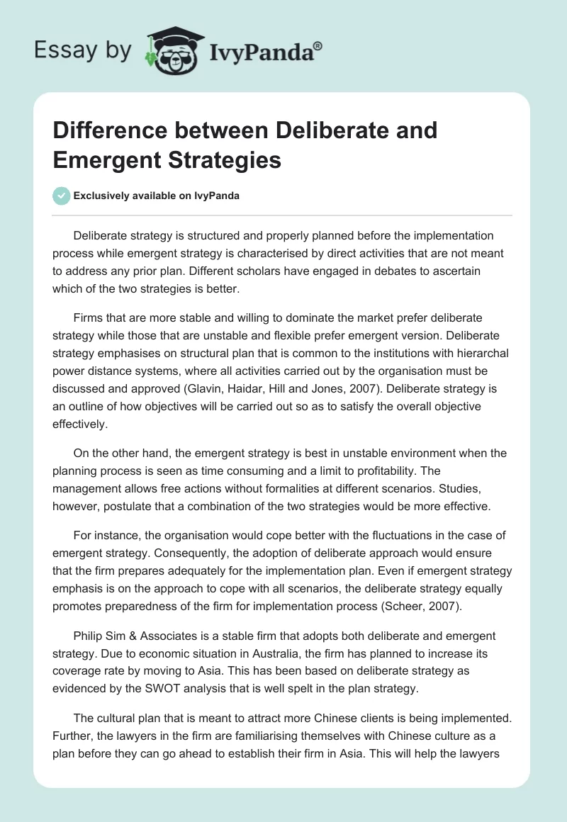 Difference between Deliberate and Emergent Strategies. Page 1