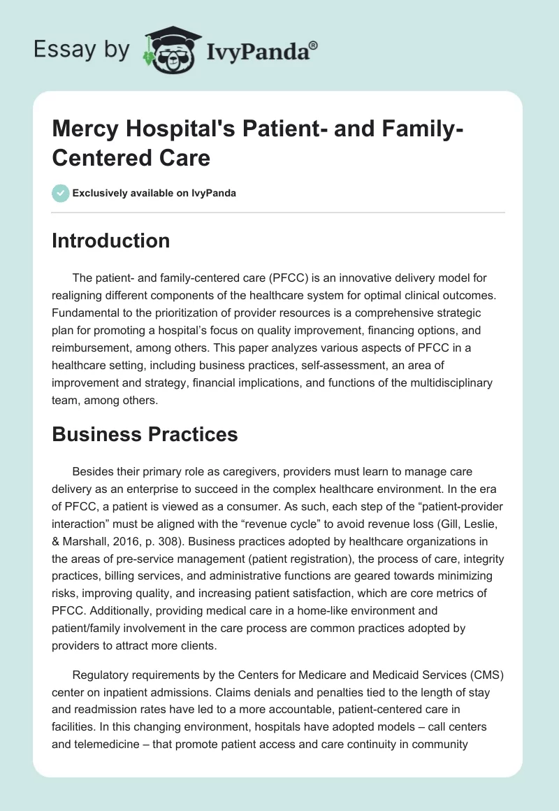 Mercy Hospital's Patient- and Family-Centered Care. Page 1
