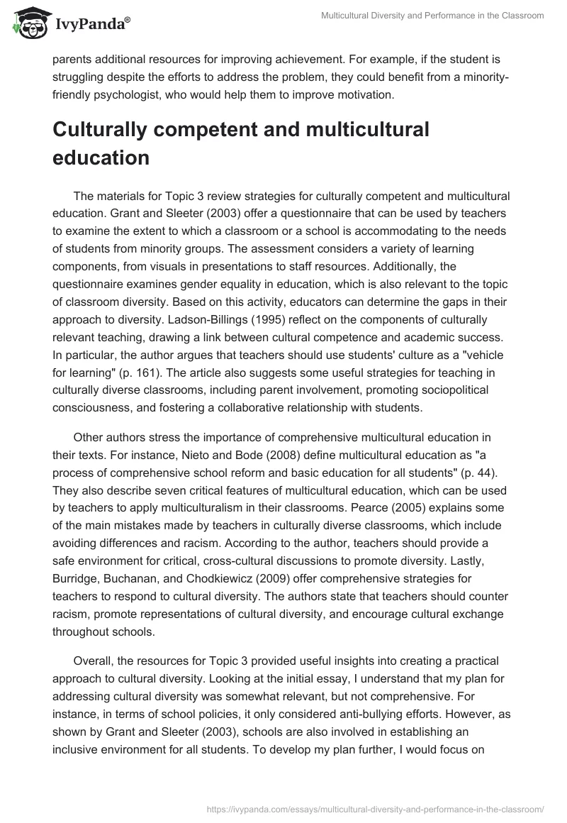 Multicultural Diversity and Performance in the Classroom. Page 5