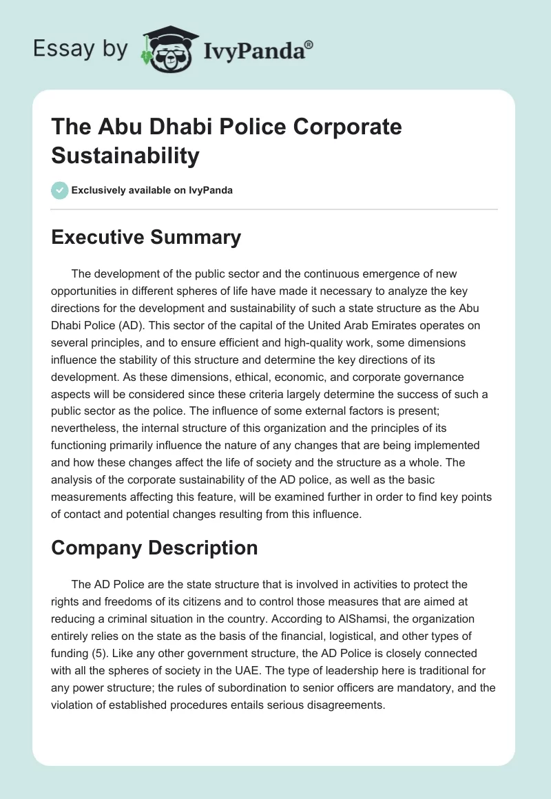 The Abu Dhabi Police Corporate Sustainability. Page 1