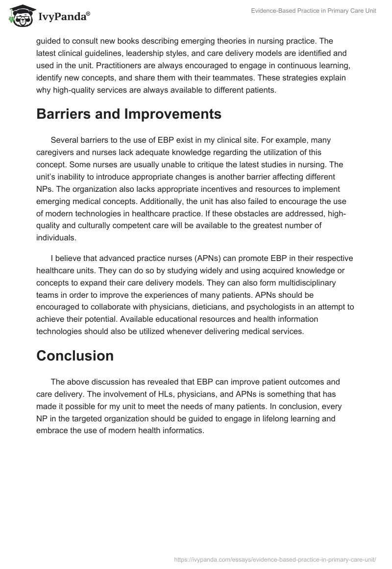 Evidence-Based Practice in Primary Care Unit. Page 2