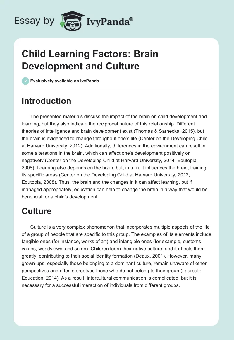 Child Learning Factors: Brain Development and Culture. Page 1