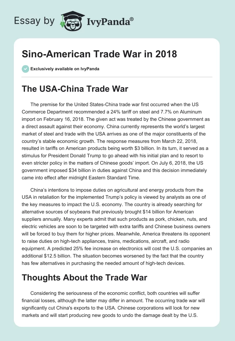 Sino-American Trade War in 2018. Page 1
