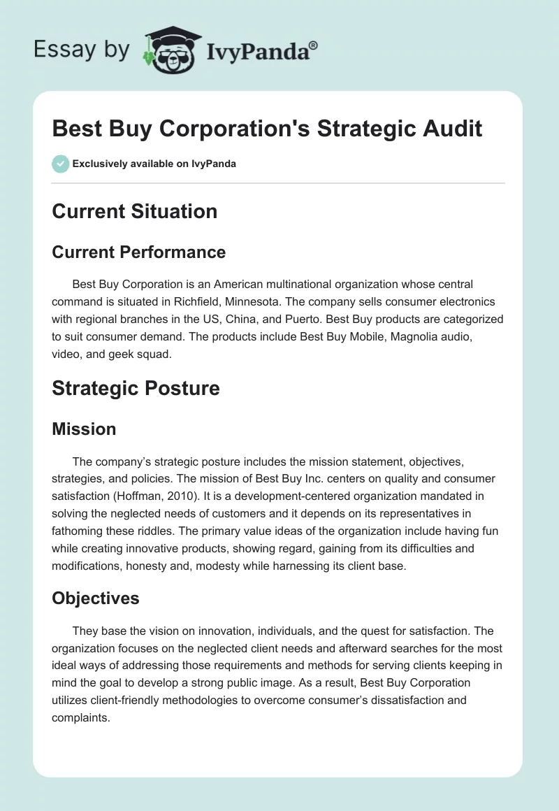 Best Buy Corporation's Strategic Audit. Page 1