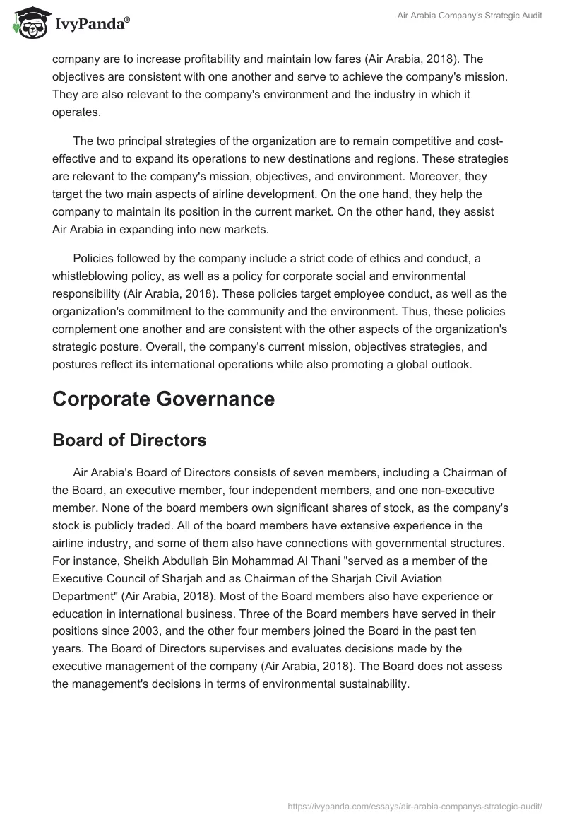Air Arabia Company's Strategic Audit. Page 2