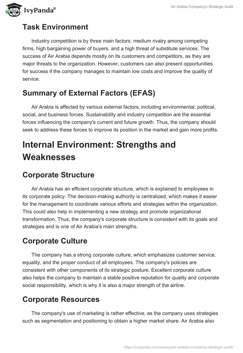 Air Arabia Company's Strategic Audit. Page 4