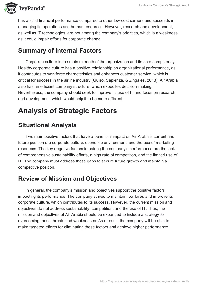 Air Arabia Company's Strategic Audit. Page 5