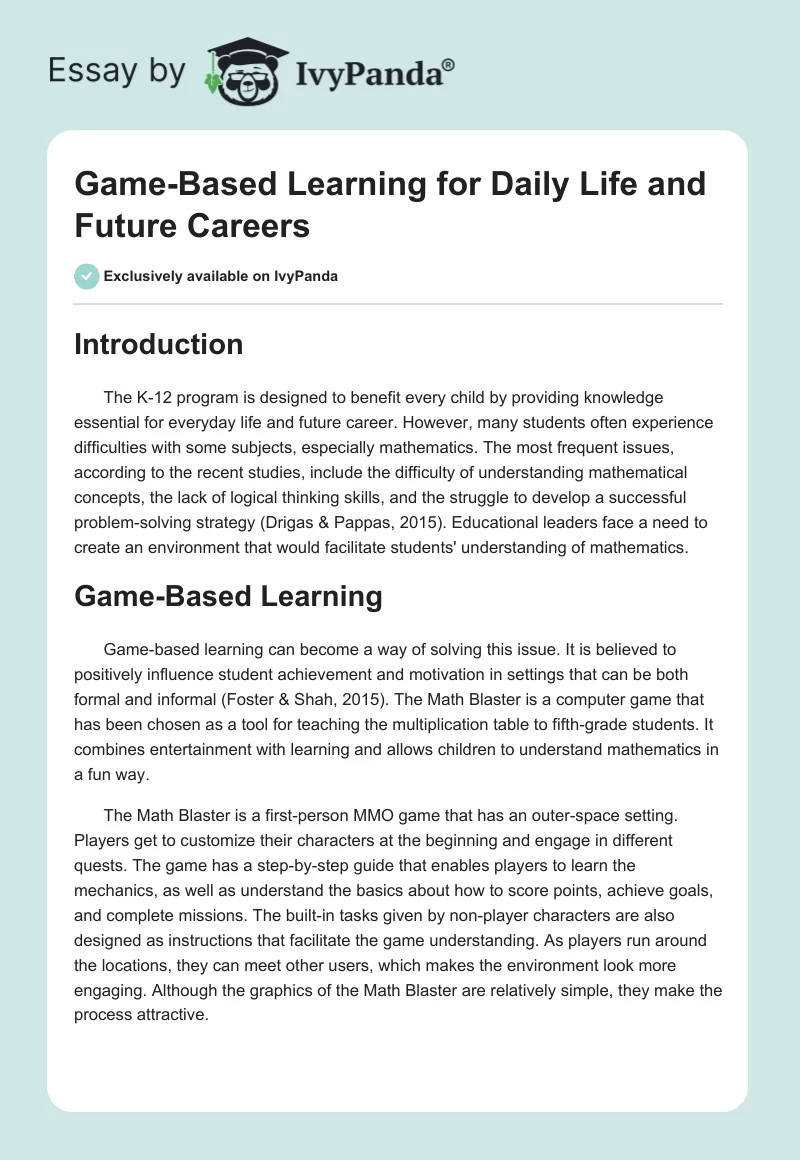 Game-Based Learning for Daily Life and Future Careers. Page 1