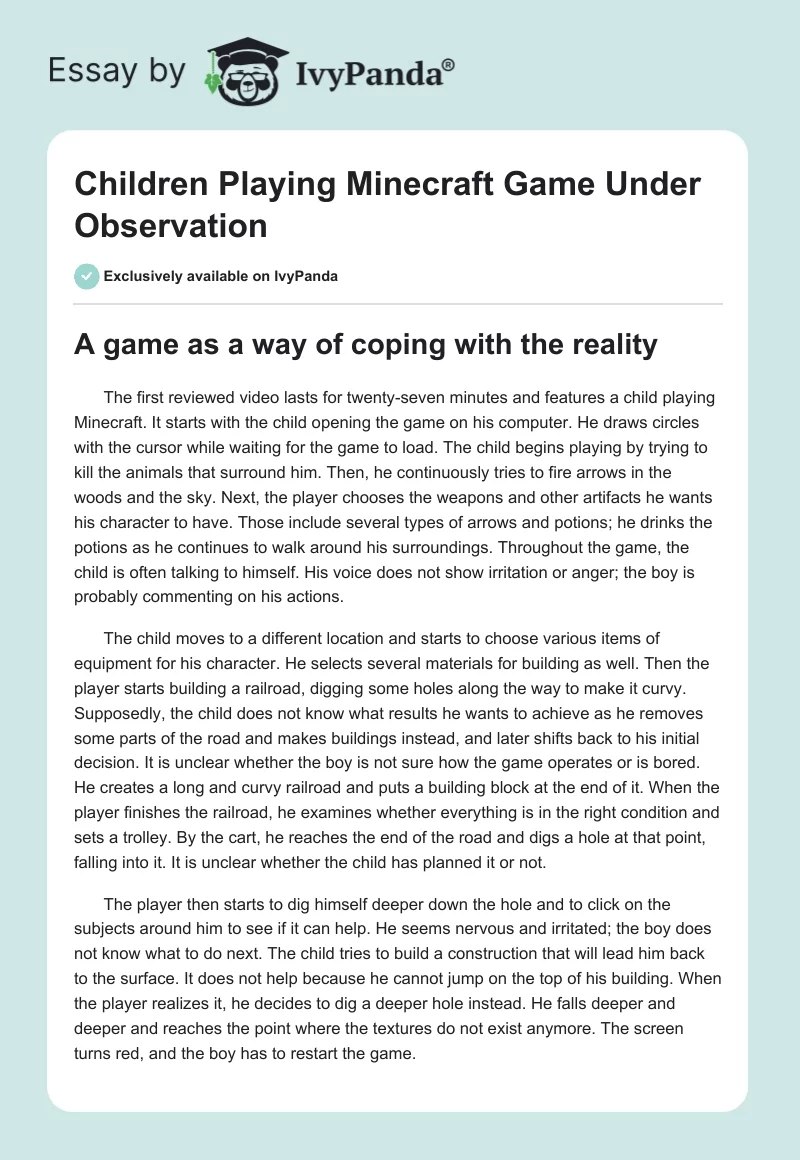 Children Playing Minecraft Game Under Observation. Page 1