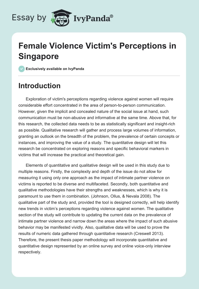 Female Violence Victim's Perceptions in Singapore. Page 1