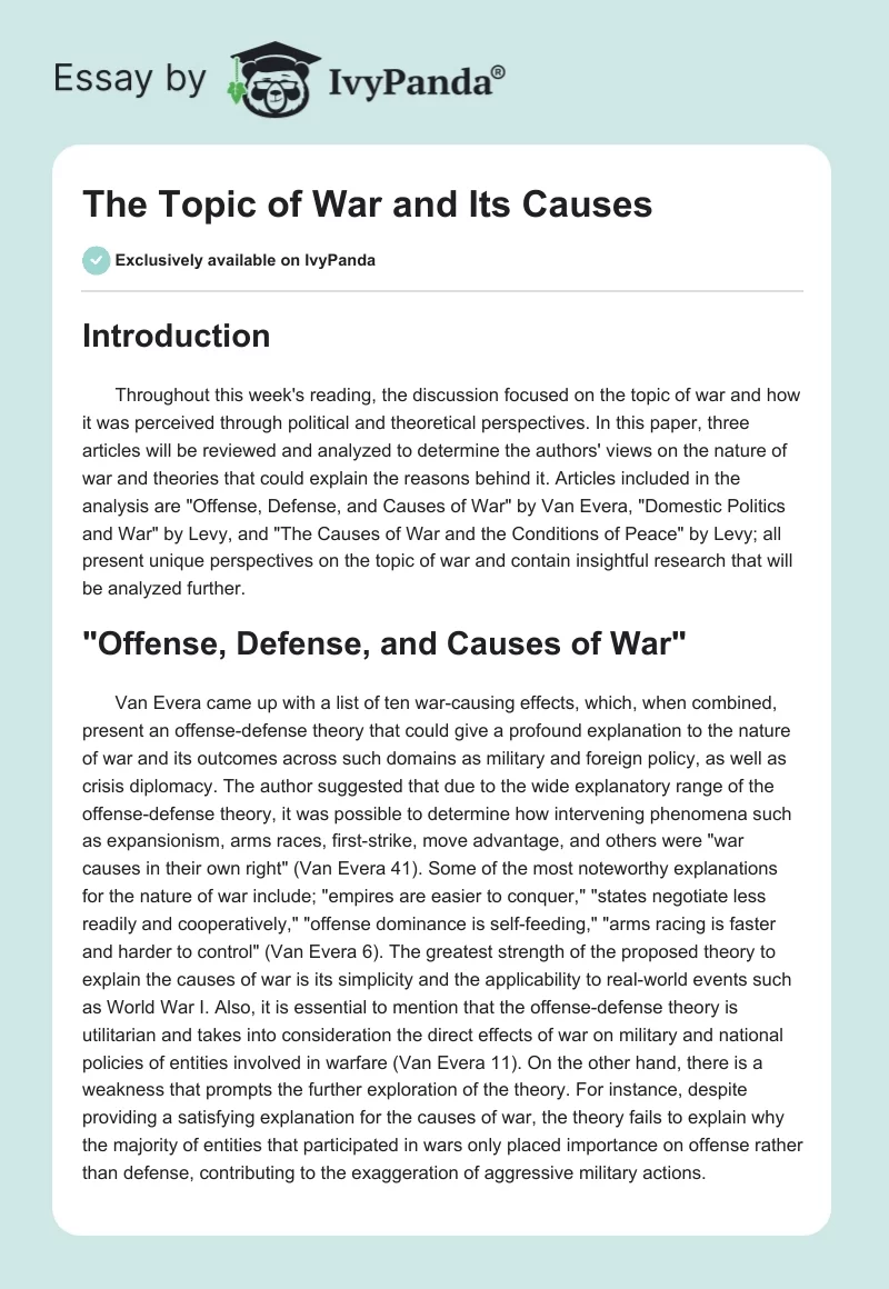 The Topic of War and Its Causes. Page 1