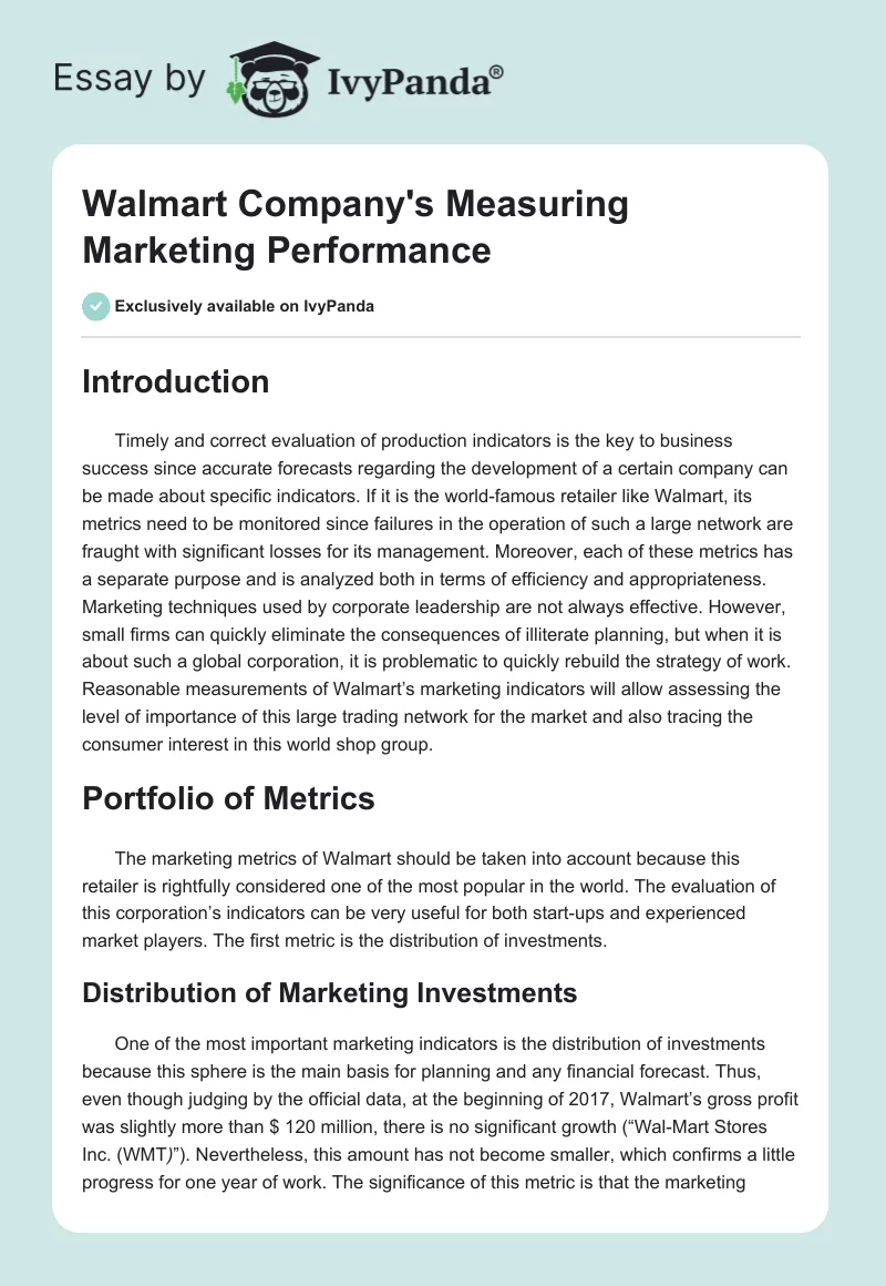 Walmart Company's Measuring Marketing Performance. Page 1