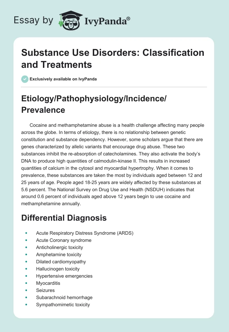 Substance Use Disorders: Classification and Treatments. Page 1
