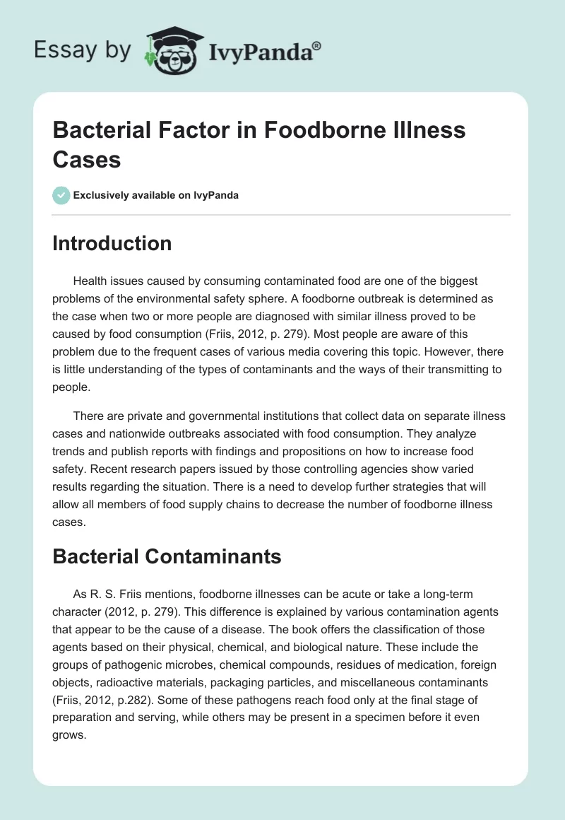 Bacterial Factor in Foodborne Illness Cases. Page 1