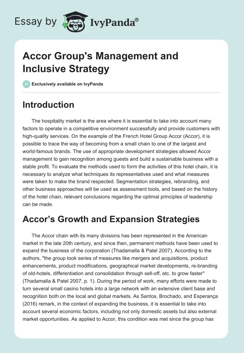 Accor Group's Management and Inclusive Strategy. Page 1