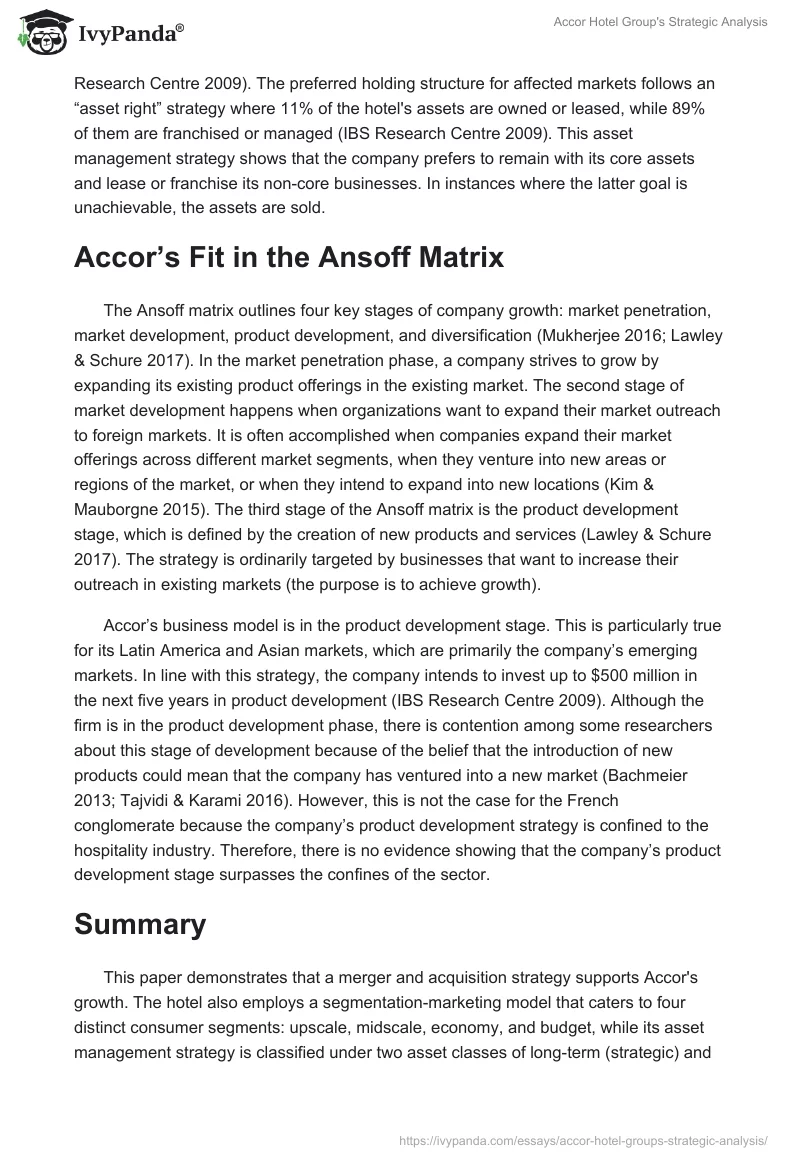 Accor Hotel Group's Strategic Analysis. Page 4