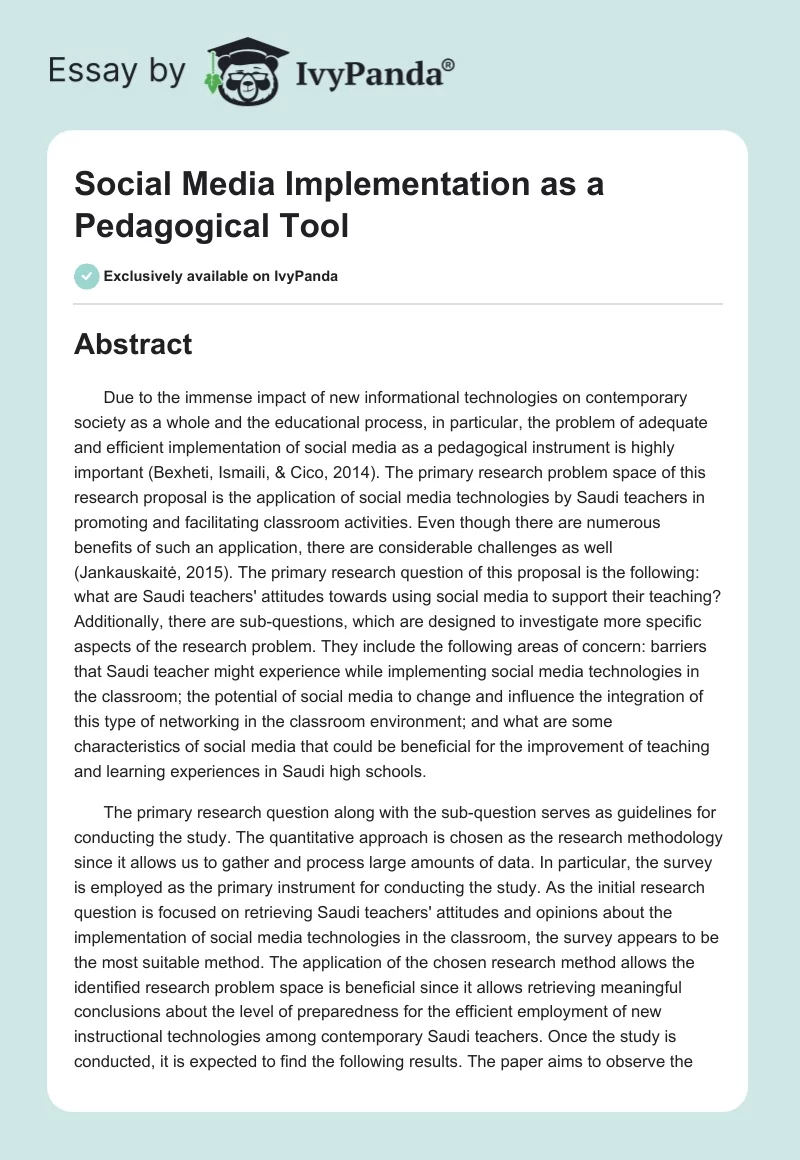 Social Media Implementation as a Pedagogical Tool. Page 1
