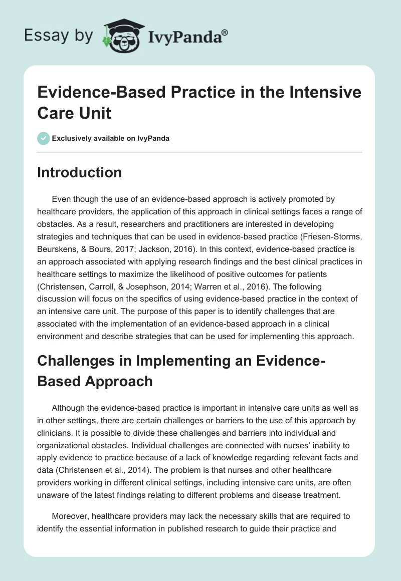 Evidence-Based Practice in the Intensive Care Unit. Page 1
