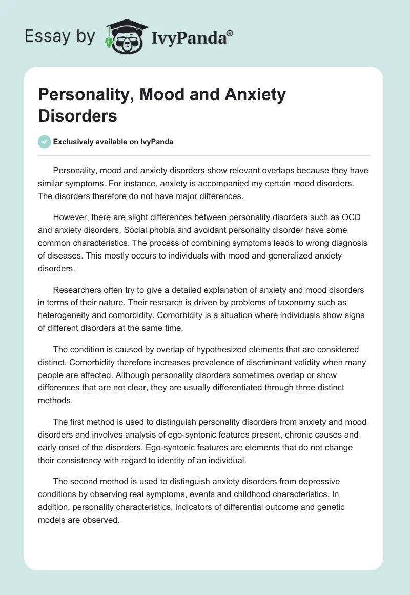 Personality, Mood and Anxiety Disorders. Page 1