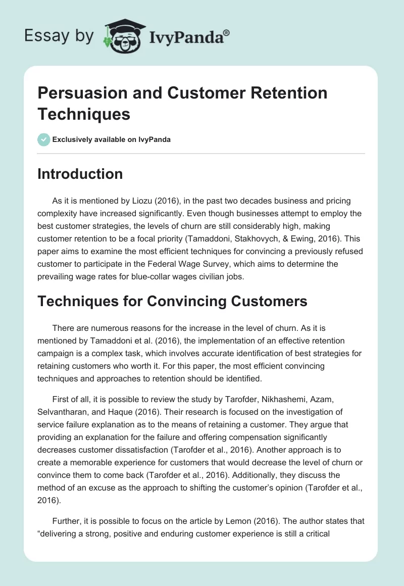 Persuasion and Customer Retention Techniques. Page 1