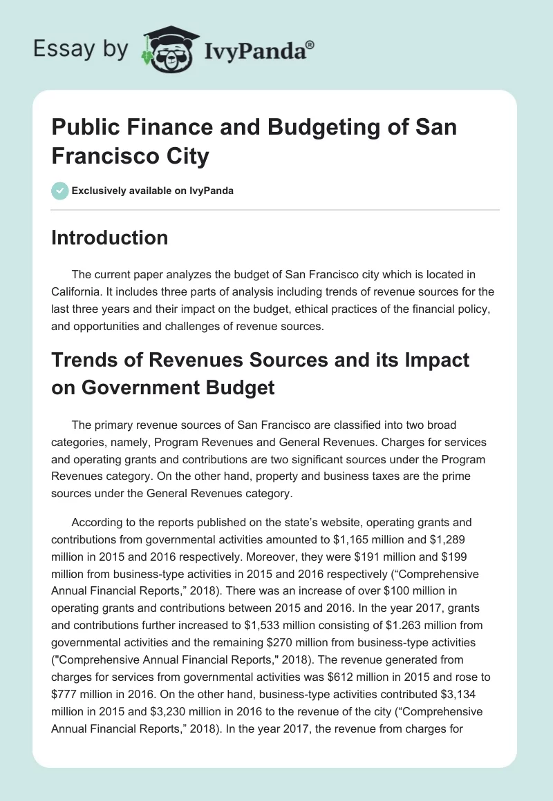 Public Finance and Budgeting of San Francisco City. Page 1