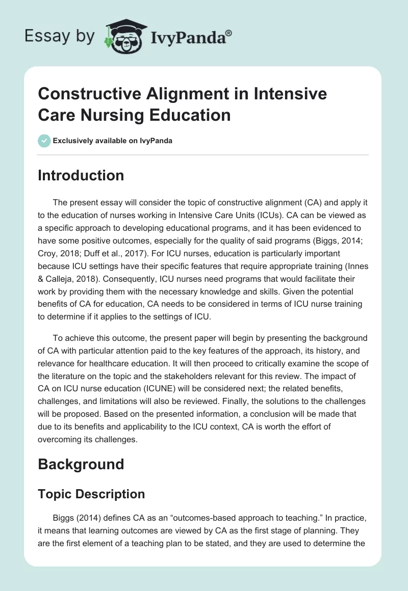 Constructive Alignment in Intensive Care Nursing Education. Page 1