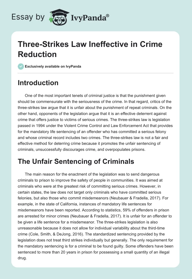Three-Strikes Law Ineffective in Crime Reduction. Page 1