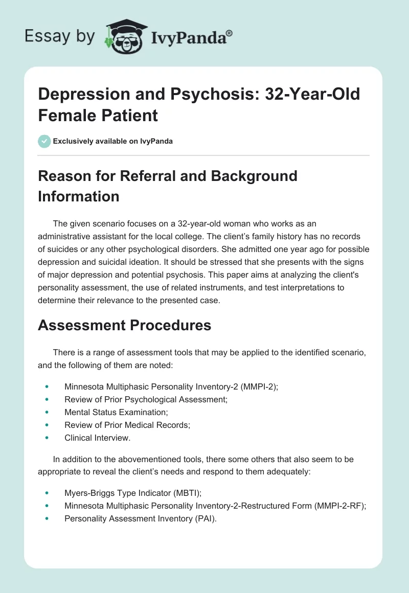 Depression and Psychosis: 32-Year-Old Female Patient. Page 1