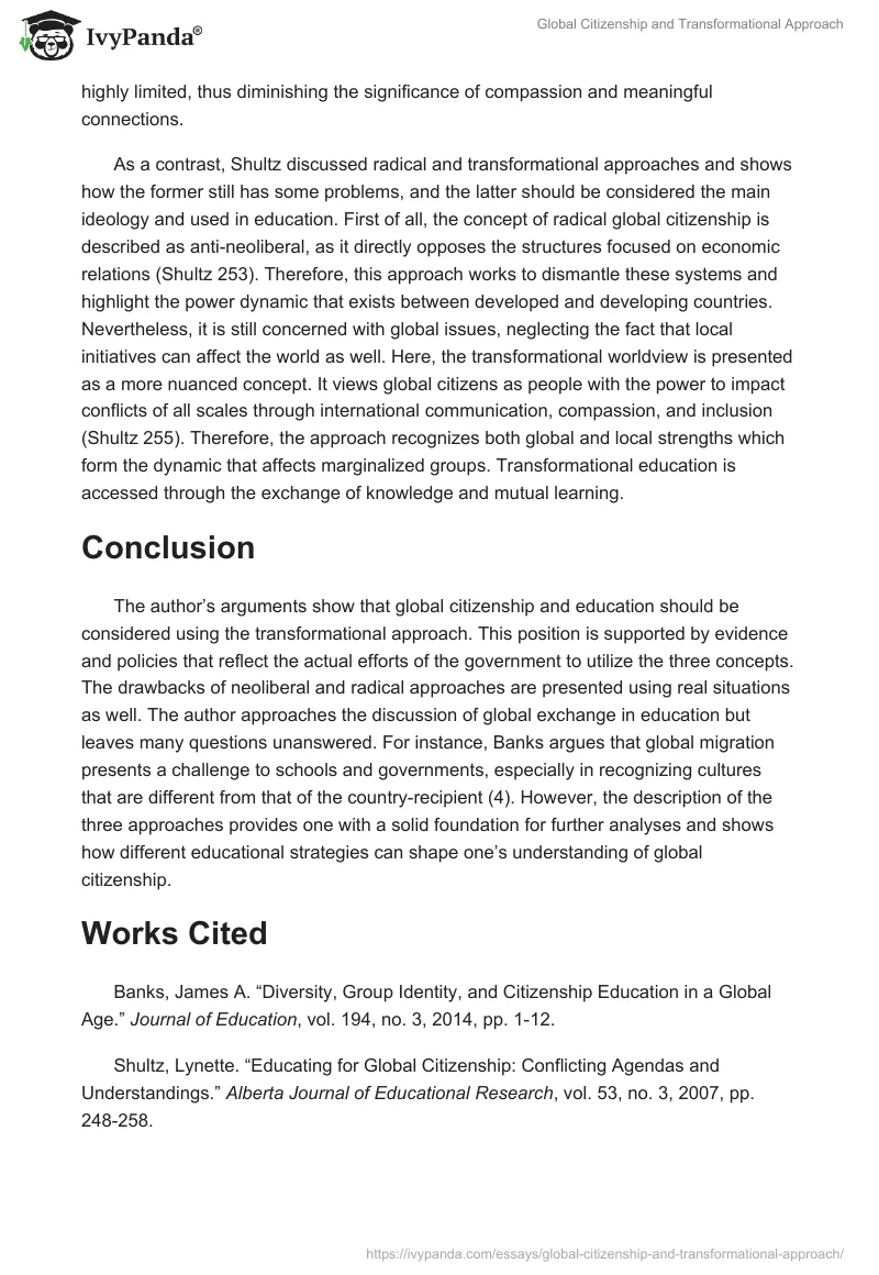 Global Citizenship and Transformational Approach. Page 2