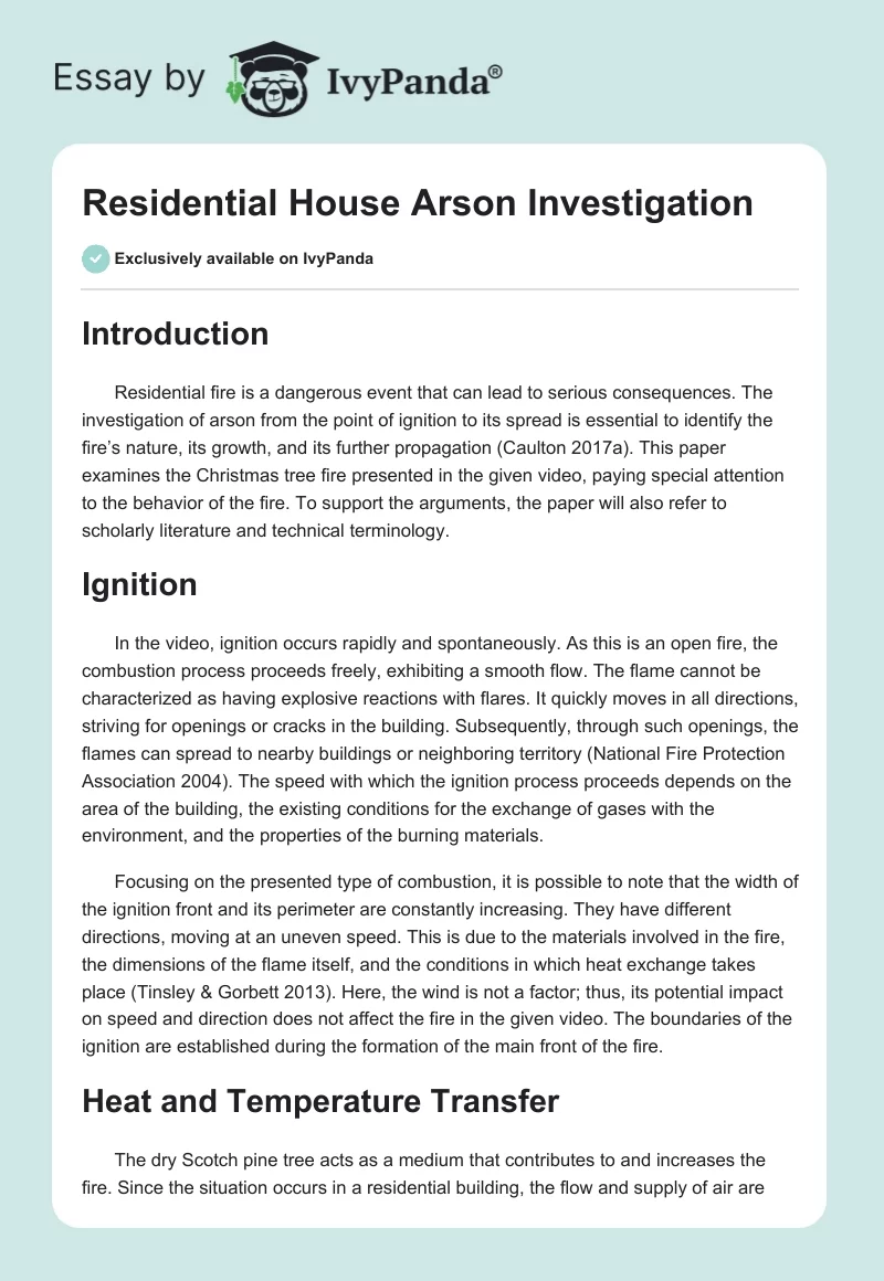 Residential House Arson Investigation. Page 1