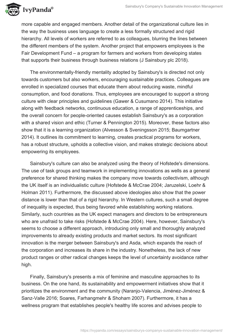 Sainsbury's Company's Sustainable Innovation Management. Page 5