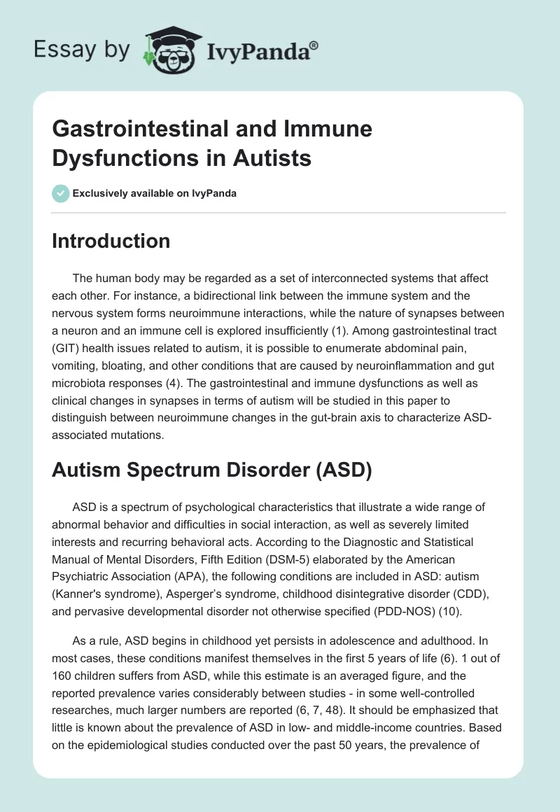 Gastrointestinal and Immune Dysfunctions in Autists. Page 1